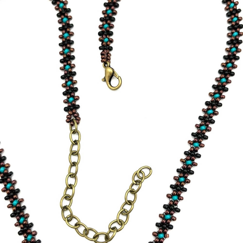 Hand Crafted Beaded Necklace with Aqua Pendant - Picture 9 of 11
